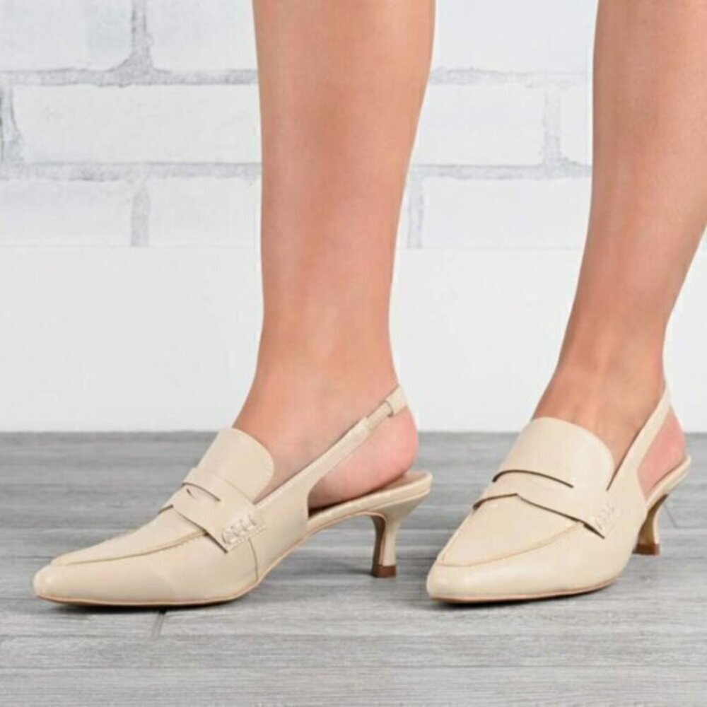 Slingback Kitten Heel Loafer in Cream